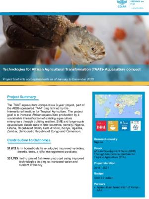 Technologies for African Agricultural Transformation (TAAT) - Aquaculture compact, Project Brief (January to December 2020)