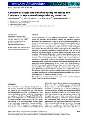A review of access and benefit-sharing measures and literature in key aquaculture-producing countries