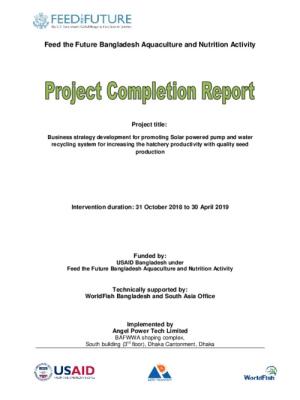 Business strategy development for promoting Solar powered pump and water recycling system for increasing the hatchery productivity with quality seed production