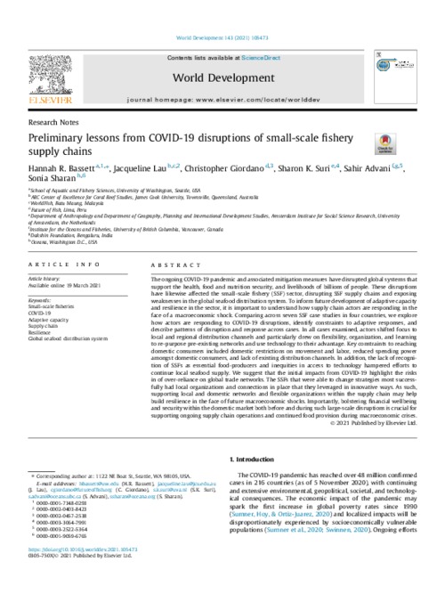 Preliminary lessons from COVID-19 disruptions of small-scale fishery supply chains
