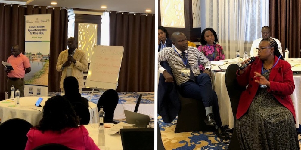 Left: Josephat Nyongesa, CASA Project Lead, providing an overview of the project. Right: Mary Nyale of Farm Africa taking questions on the role of Farm Africa in CASA.